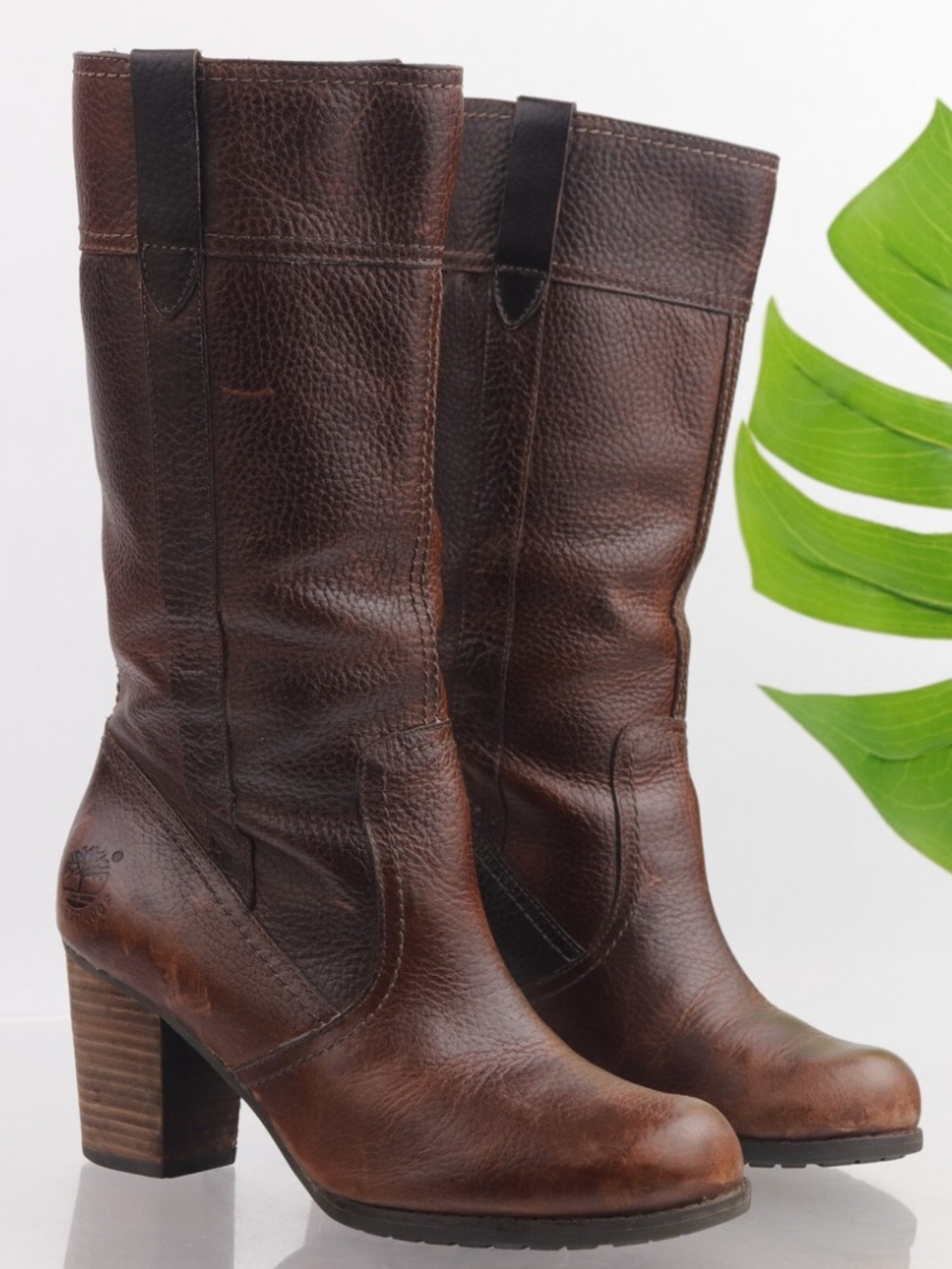 Timberland Rudston leather block heel mid pull-on boots women’s 9